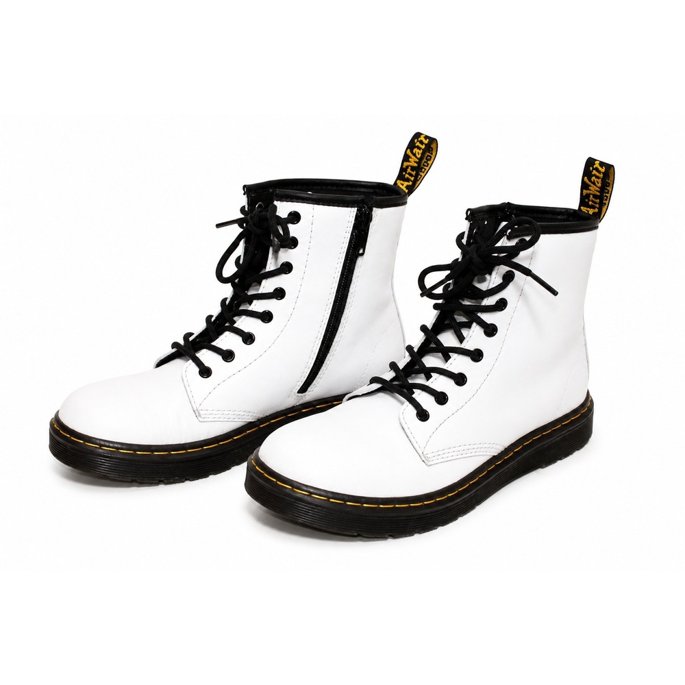 Dr. Martens Zavala J Combat Boots Kids Size 4 White Side Zip Ankle Boots